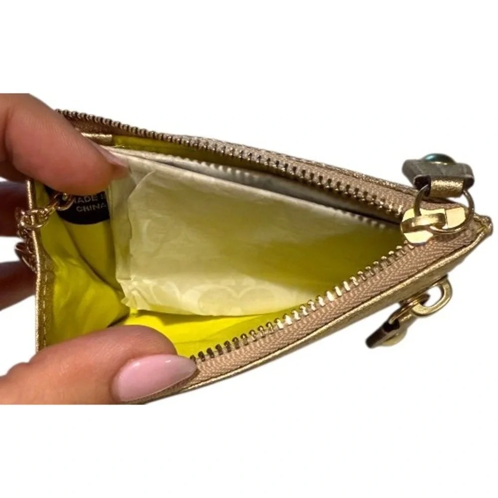 Coach Signature Lurex Gold Jacquard Zip Card Case Coin Purse Keychain Wallet
